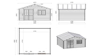 Casetta da giardino in legno con veranda e tettoia - 42.00m2 - 6.00x5.00m - 40mm - colore: naturale - DOM747+DOM553+DOM555+POD04 - ALTANKA