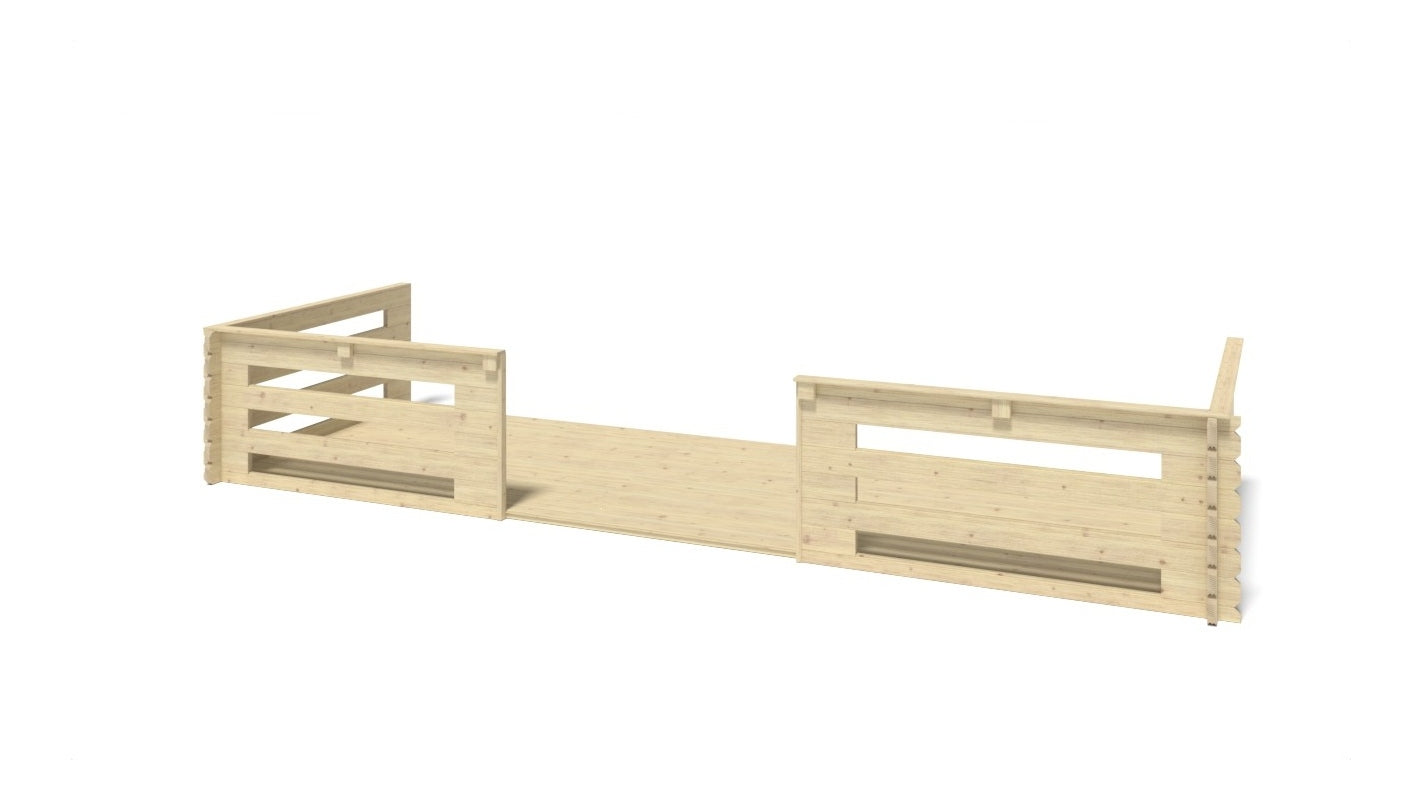 Casetta da giardino in legno con veranda e tettoia - 42.00m2 - 6.00x5.00m - 40mm - colore: naturale - DOM747+DOM553+DOM555+POD04 - ALTANKA