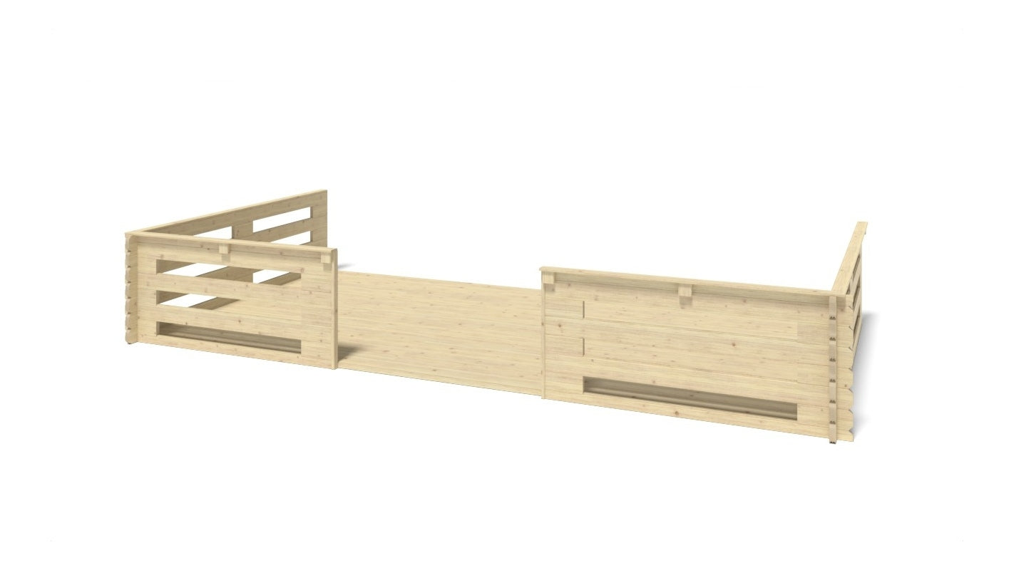Casetta da giardino in legno con veranda e tettoia - 54.00m2 - 6.00x6.00m - 40mm - colore: naturale - DOM749+DOM556+DOM558+POD04 - ALTANKA