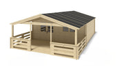 Casetta da giardino in legno con veranda e tettoia - 54.00m2 - 6.00x6.00m - 40mm - colore: naturale - DOM749+DOM556+DOM558+POD04 - ALTANKA