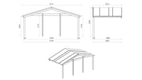 Casetta da giardino in legno con veranda e tettoia - 54.00m2 - 6.00x6.00m - 40mm - colore: naturale - DOM749+DOM556+DOM558+POD04 - ALTANKA