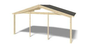 Casetta da giardino in legno con veranda e tettoia - 54.00m2 - 6.00x6.00m - 40mm - colore: naturale - DOM749+DOM556+DOM558+POD04 - ALTANKA