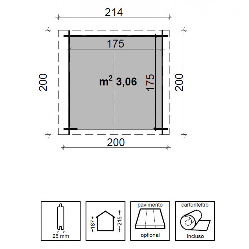Casetta da giardino in legno Gilda 200x200 - Pino grezzo non trattato