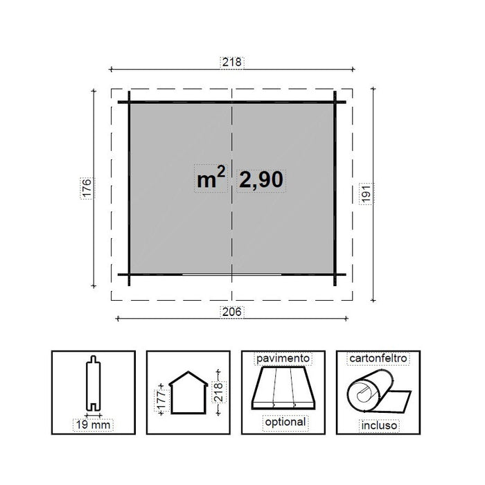 Casetta Esterni da Vivere Clara impregnata a pressione color marrone 206X176 cm