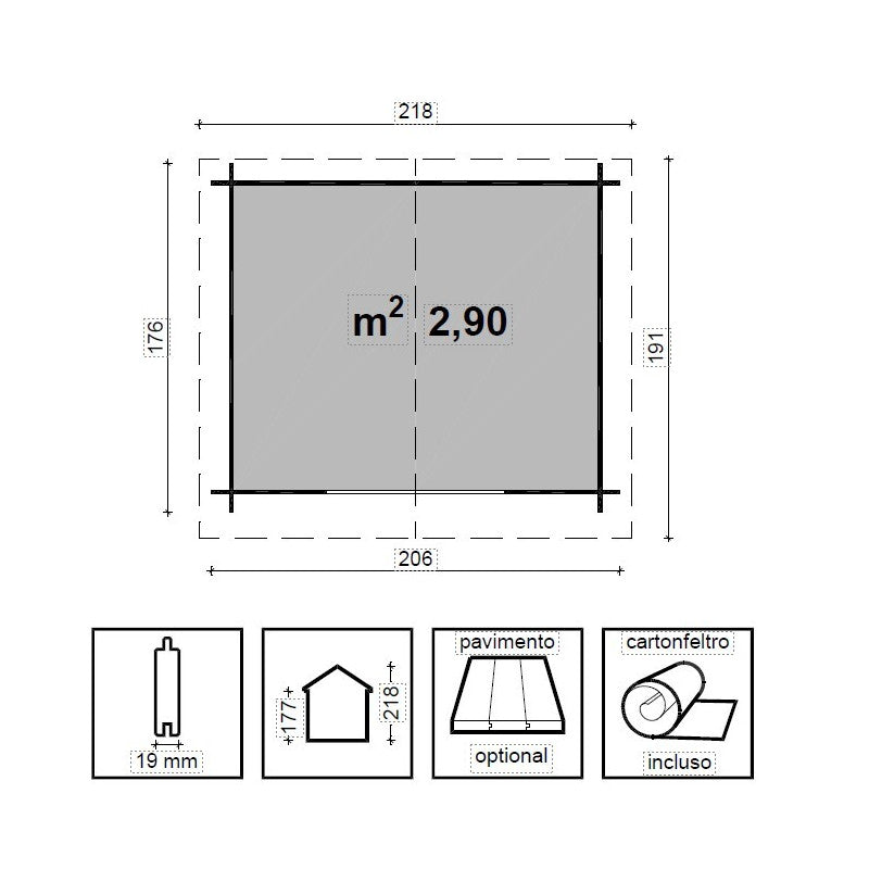 Casetta Esterni da Vivere Clara impregnata a pressione color marrone 206X176 cm