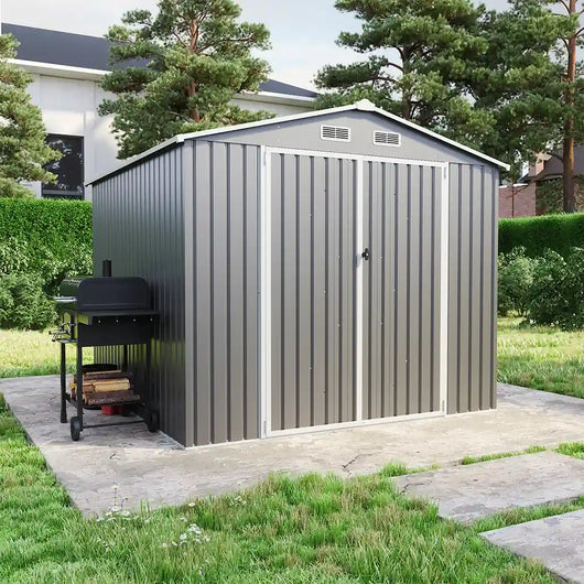 Casetta da giardino in acciaio zincato grigio 2,56x2,56xh2,16m - 111kg -  6,55 metri quadri