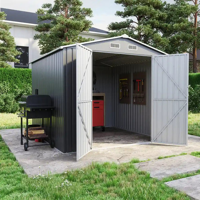 Casetta da giardino in acciaio zincato grigio 2,56x2,56xh2,16m - 111kg -  6,55 metri quadri