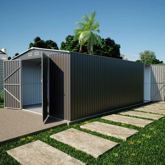 Casetta da giardino in acciaio zincato grigio 5,96x3,56xh2,17m -258kg - 21,2 metri quadri