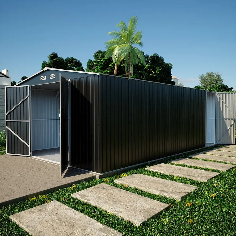 Casetta da giardino in acciaio zincato nero 5,96x3,56xh2,17m -258kg - 21,2 metri quadri