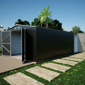 Casetta da giardino in acciaio zincato nero 5,96x3,56xh2,17m -258kg - 21,2 metri quadri