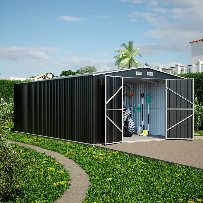 Casetta da giardino in acciaio zincato nero 5,96x3,56xh2,17m -258kg - 21,2 metri quadri