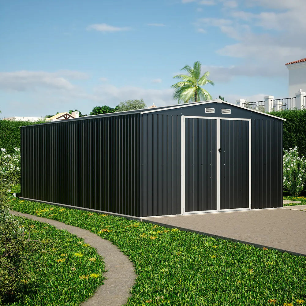 Casetta da giardino in acciaio zincato nero 5,96x3,56xh2,17m -258kg - 21,2 metri quadri