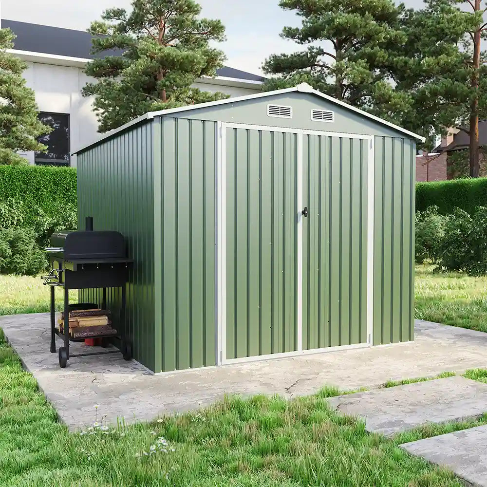 Casetta da giardino in acciaio zincato verde 2,56x2,56xh2,16m - 111kg - 6,55 metri quadri