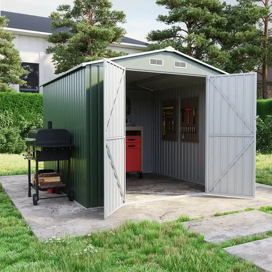 Casetta da giardino in acciaio zincato verde 2,56x2,56xh2,16m - 111kg - 6,55 metri quadri