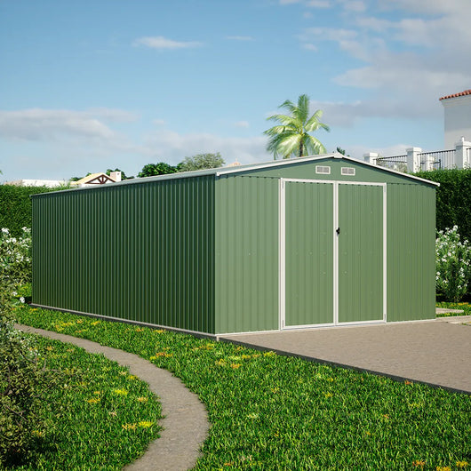 Casetta da giardino in acciaio zincato verde 5,96x3,56xh2,17m -258kg - 21,2 metri quadri