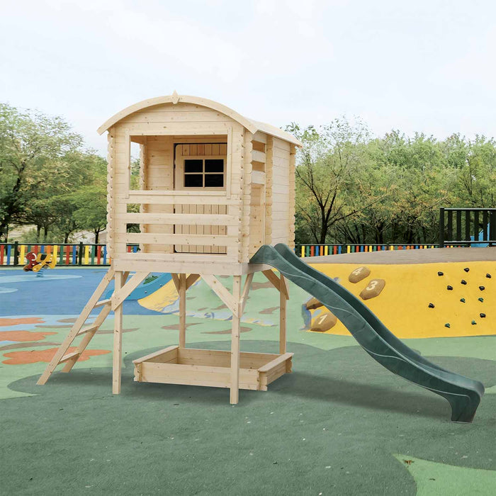 Joy - casetta in legno per bambini con sabbiera e scivolo