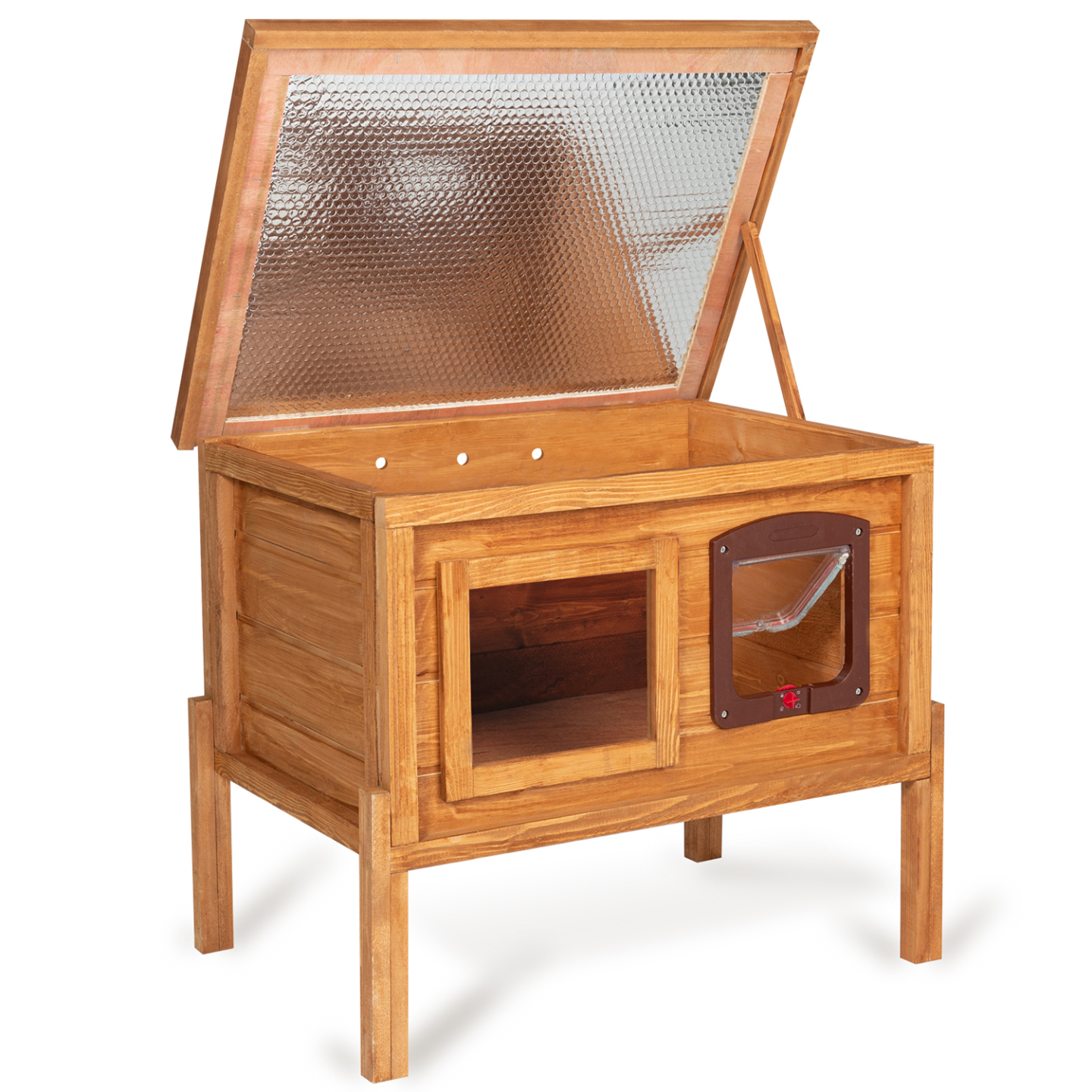 IDMarket - Casetta per gatti in legno autoriscaldante con porta e finestra