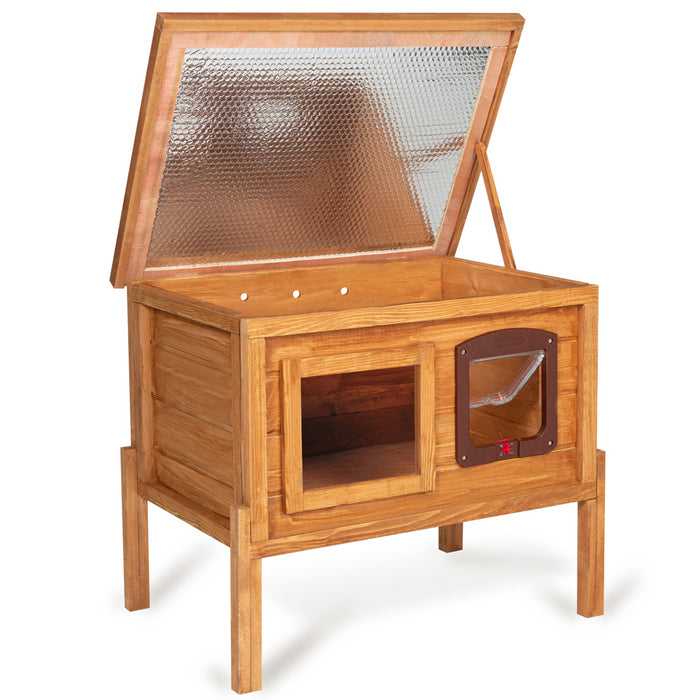 IDMarket - Casetta per gatti in legno autoriscaldante con porta e finestra