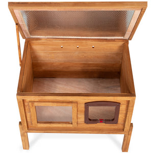 IDMarket - Casetta per gatti in legno autoriscaldante con porta e finestra