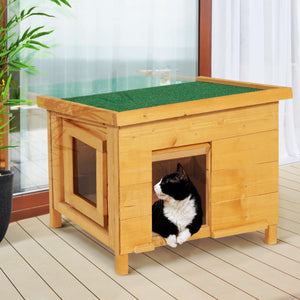 IDMarket - Casetta per gatti in legno con porta a doghe