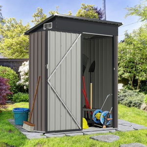 Casetta da giardino con design a tetto inclinato venti d'aria, Capanno da esterno 150x90,5x185cm Grigio-Casette da giardino