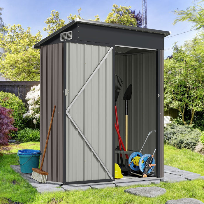 Casetta da giardino con design a tetto inclinato venti d'aria, Capanno da esterno 150x90,5x185cm Grigio-Casette da giardino