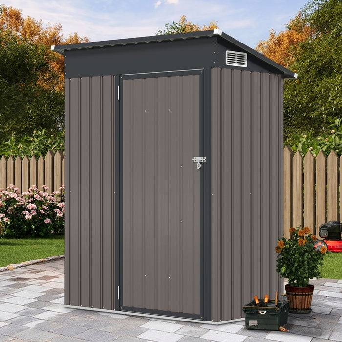 Casetta da giardino con design a tetto inclinato venti d'aria, Capanno da esterno 150x90,5x185cm Grigio-Casette da giardino