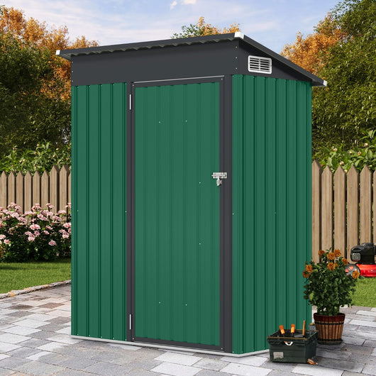 Casetta da giardino con design a tetto inclinato venti d'aria, Capanno da esterno 150x90,5x185cm Verde-Casette da giardino