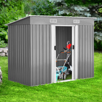 Casetta?da?giardino?in?metallo?con?ante?scorrevoli?e?maniglie,?Casetta per?attrezzi?238x128x181cm?Grigio-Casette da giardino