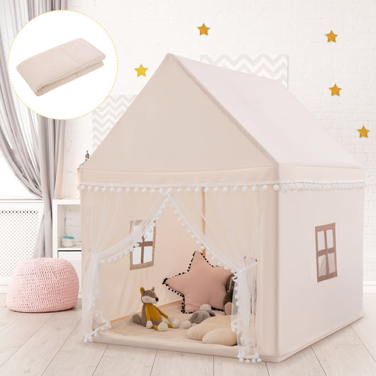 Casetta giocattolo per bambini, Casa grande e resistente con solida struttura di legno Beige-Tende e Casette per bambini