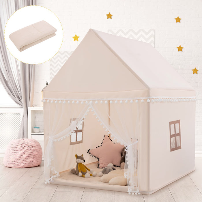 Casetta giocattolo per bambini, Casa grande e resistente con solida struttura di legno Beige-Tende e Casette per bambini