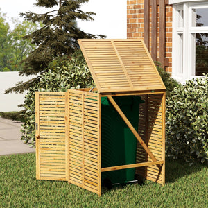 Casetta per bidone della spazzatura in legno da 120L, Rifugio esterno per contenitore rifiuti con coperchio apribile Naturale-Casette da giardino