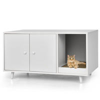 Casetta per gatti da interno con doppia anta e tiragraffi, Lettiera nascosta per gatti con divisore Bianco-Lettini e divanetti