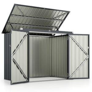 Casetta per riporre la spazzatura bloccabile con doppie aperture, Organizzatore di stoccaggio per cortile Grigio-Casette da giardino