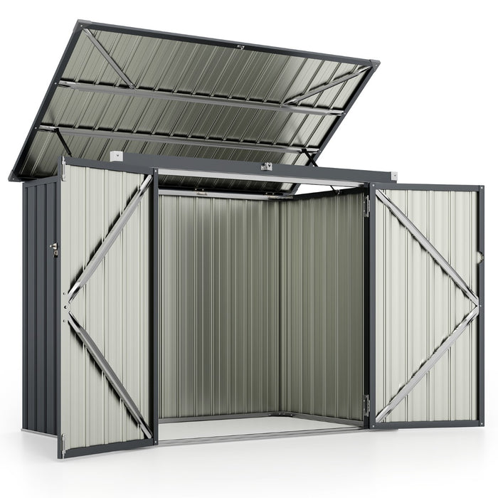 Casetta per riporre la spazzatura bloccabile con doppie aperture, Organizzatore di stoccaggio per cortile Grigio-Casette da giardino