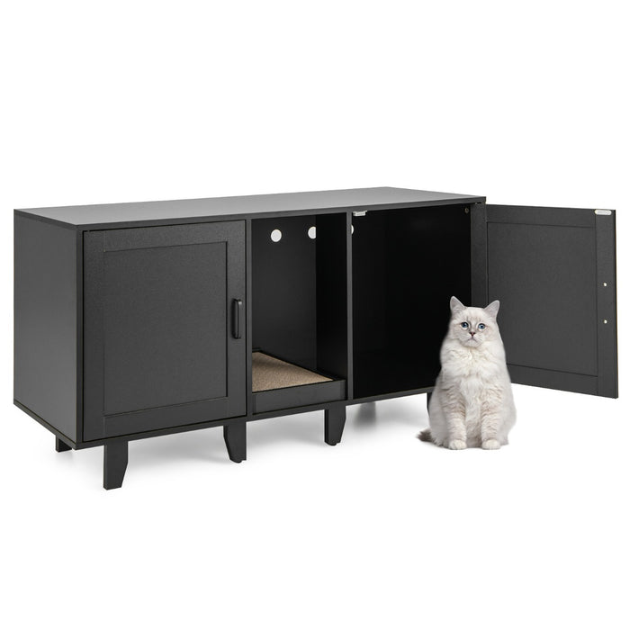 Mobile lettiera per gatti con ingressi sinuosi tiragraffi gambe staccabili, Armadietto casetta per gatti Nero-Lettini e divanetti