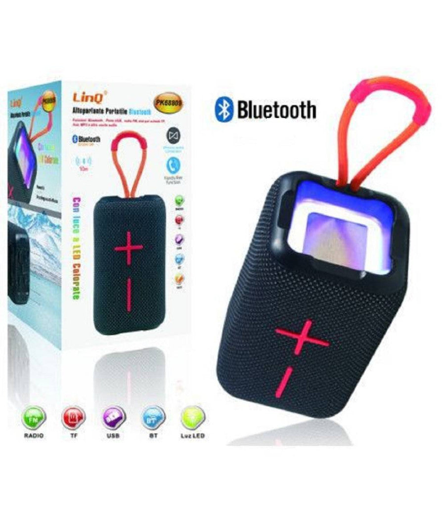 Cassa Altoparlante Bluetooth Portatile Pk-68809 Supporto Usb Fm Aux Mp3 Luce Led         