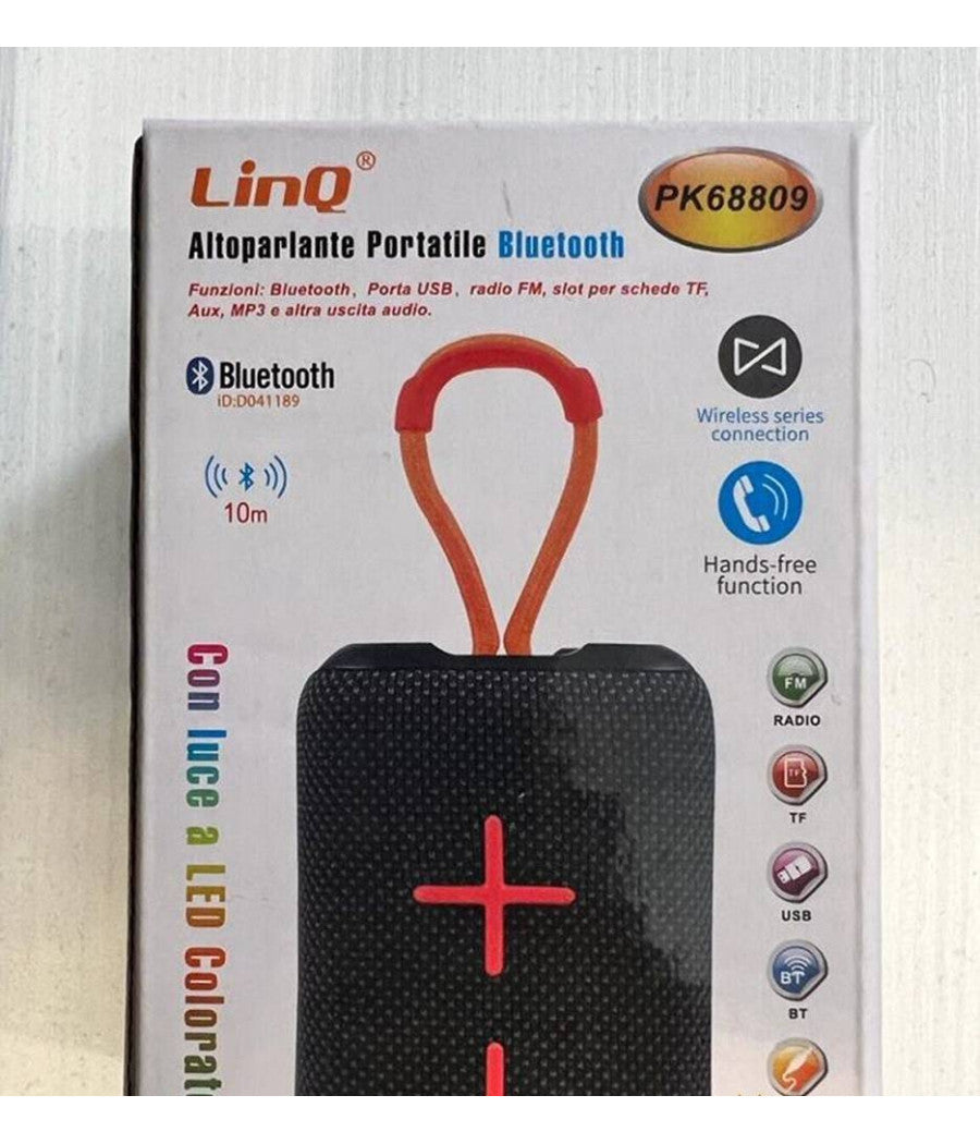 Cassa Altoparlante Bluetooth Portatile Pk-68809 Supporto Usb Fm Aux Mp3 Luce Led         