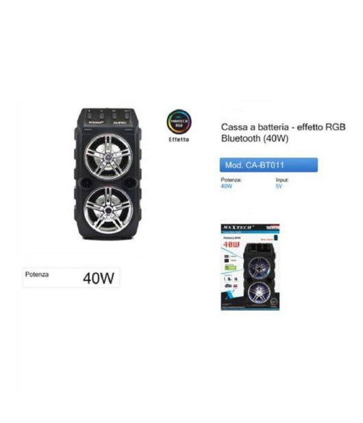 Cassa Bluetooth A Batteria Altoparlante Speaker 40 Watt Portatile Rgb Ca-bt011         