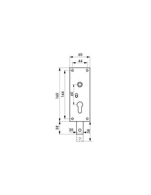 Serratura per porta basculante 1 punto in basso, a cilindro europeo, per garage, 60x160mm, quadro 7mm, zincato - THIRARD