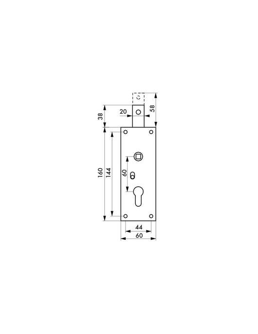 Serratura per porta basculante 1 punto in alto, a cilindro europeo, per garage, 60x160mm, quadro 7mm, zincato - THIRARD