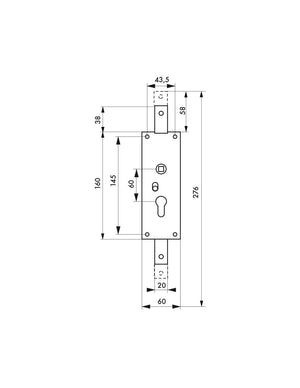 Serratura per porta basculante 2 punti alto e basso, a cilindro europeo, garage, 60x160mm, quadro 7mm, zincato - THIRARD