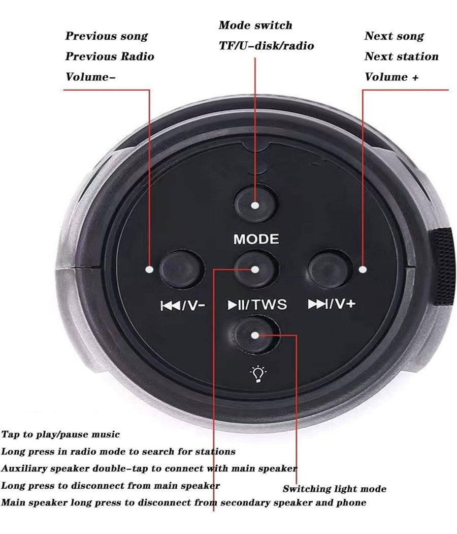 Cassa Portatile Bluetooth 5w Stereo Bluetooth Luce A Led Altoparlante Esterno         