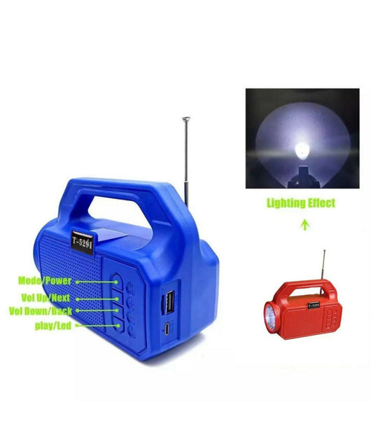 Cassa Portatile Bluetooth Radio Usb Microsd 5w Pannello Solare Torcia Led T-5291         