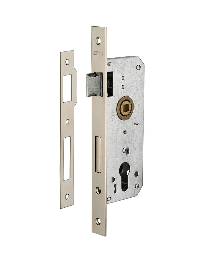 Serratura da infilare a cilindro europeo, asse 35x70 mm, piastre piastra quadra, nichelato - THIRARD