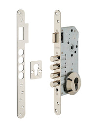 Serratura da incasso a cilindro europeo europeo, asse 50x85mm con borchia, cromato - THIRARD