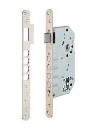 Serratura da incasso a cilindro europeo europeo, asse 60x85mm con borchia, cromato - THIRARD
