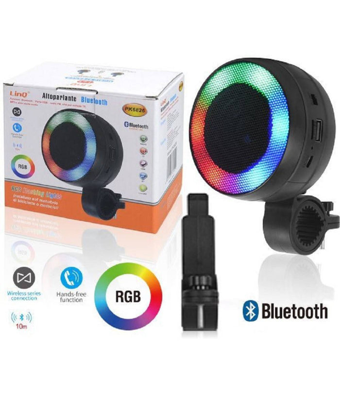 Cassa Speaker Altoparlante Bluetooth Led Rgb Per Manubrio Bici Bicicletta Pk6826         