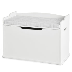 Cassa per giocattoli con 2 cerniere di sicurezza, Cassa con coperchio sollevabile Bianco-Tavoli e sedie