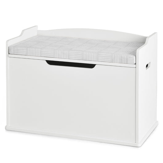 Cassa per giocattoli con 2 cerniere di sicurezza, Cassa con coperchio sollevabile Bianco-Tavoli e sedie